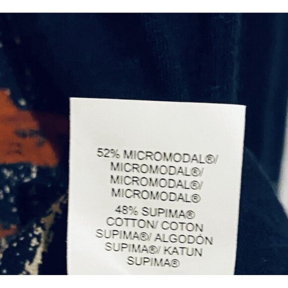 Lucky Brand Top Womens Medium Navy Blue Floral Graphic Tee Lightweight Boho - Picture 6 of 8